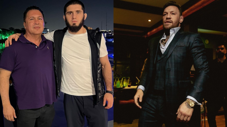 Javier Mendez with Islam Makhachev and Conor McGregor