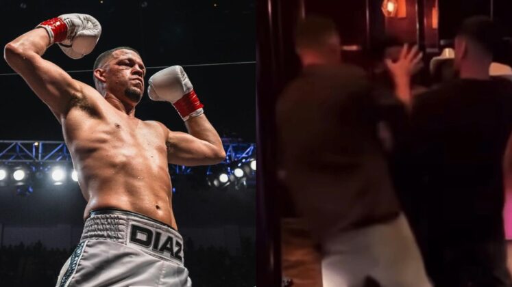 Nate Diaz in boxing ring and during an altercation with club bouncer